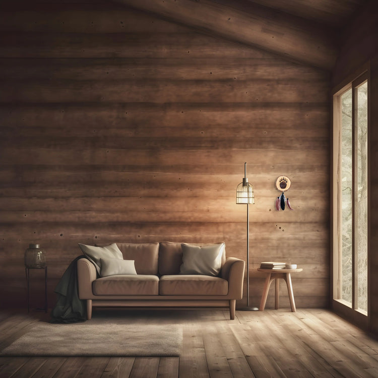 Création pyrogravée dans un salon de type chalet