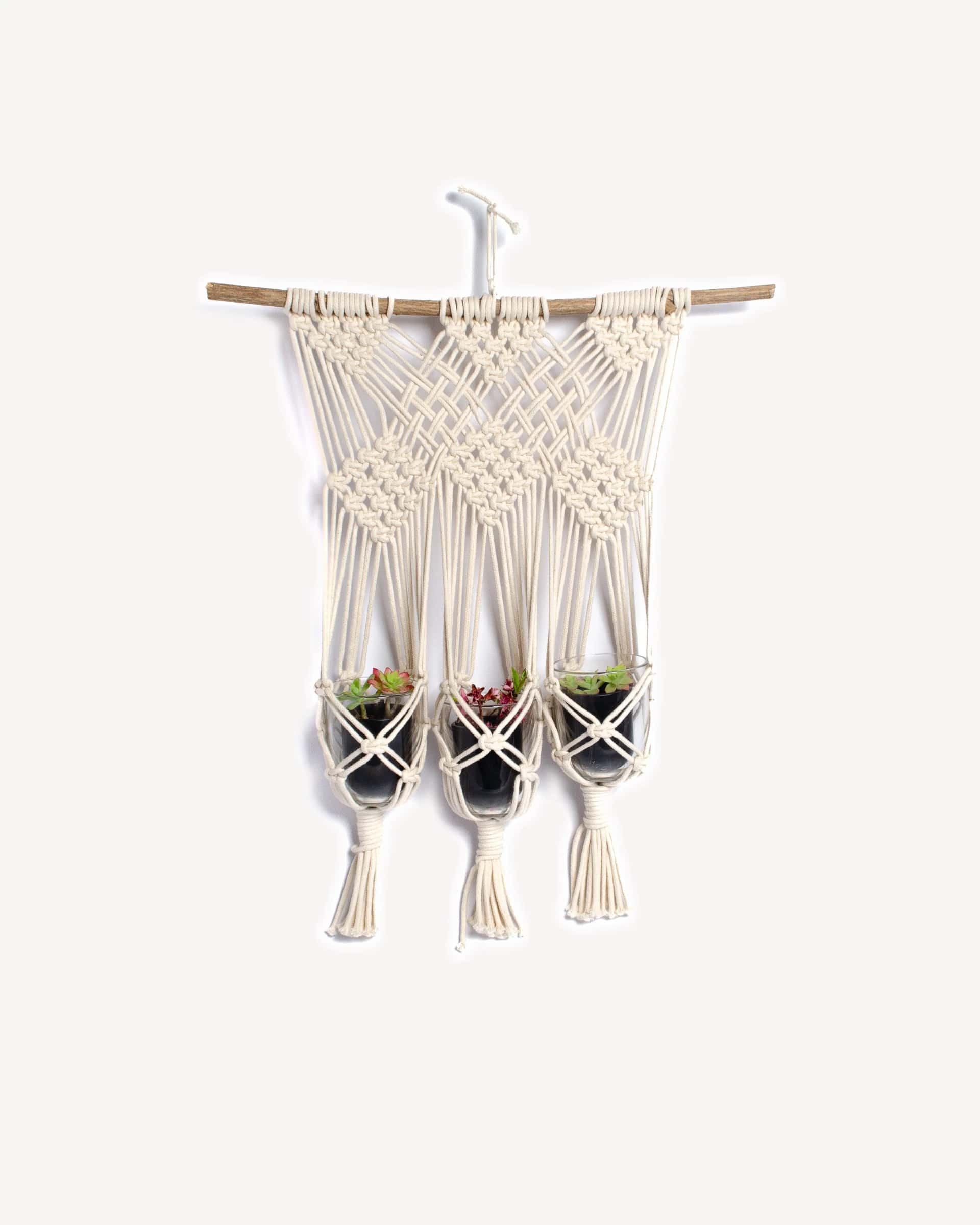 Suspension trio pour plantes en macramé nouée à la main, CTJ Creation